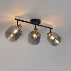 Großhandel 😀 QAZQA Plafondspot zwart met smoke glas langwerpig 3-lichts - Zuzanna 🥰 -Deckenleuchten Verkaufs-Shop 1021 105504 10