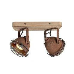 Budget 🤩 QAZQA Industriestrahler rostbraun mit Holz kippbar 2-Licht - Gina 🔥 -Deckenleuchten Verkaufs-Shop 1063 96673 9