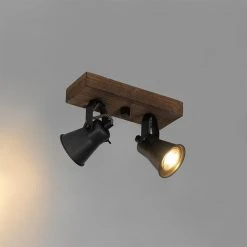 Angebote 👍 QAZQA Ländlicher Fleck schwarz mit Holz 2-flammig - Jelle 🔔 -Deckenleuchten Verkaufs-Shop 1079 103993 12