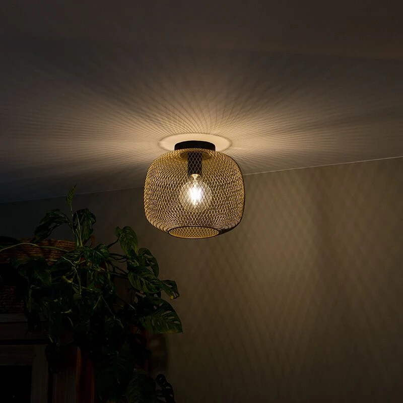 Auslauf 👏 QAZQA Modernes Schwarz mit goldener Deckenleuchte - Bliss Mesh 💯 1 Auslauf 👏 QAZQA Modernes Schwarz mit goldener Deckenleuchte - Bliss Mesh 💯