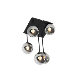 Am billigsten 💯 QAZQA Moderne Deckenleuchte schwarz 5-Licht mit Rauchglas - Athen 👏 -Deckenleuchten Verkaufs-Shop 1162 103128 7