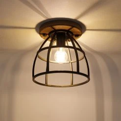 Schlussverkauf 🔔 QAZQA Intelligente Deckenleuchte schwarz mit Holz inkl. WiFi E27 - Arthur 🌟 -Deckenleuchten Verkaufs-Shop 1163 103580 15