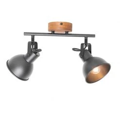 Rabatt ✨ QAZQA Industrie-Spot schwarz mit Holz neigbar 2-flammig - Tommy ✔️ -Deckenleuchten Verkaufs-Shop 1225 105644 9