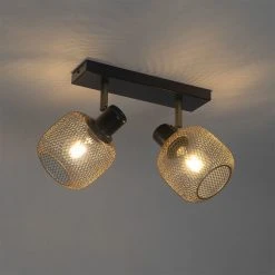 Großhandel 😍 QAZQA Industriespot schwarz mit goldenen 2-flammig - Bliss Mesh 🎁 -Deckenleuchten Verkaufs-Shop 1318 104479 13