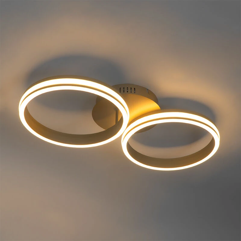 Brandneu 🎁 QAZQA Deckenleuchte Messing inkl. LED 3-stufig dimmbar 2-flammig - Navara 👍 12 Brandneu 🎁 QAZQA Deckenleuchte Messing inkl. LED 3-stufig dimmbar 2-flammig - Navara 👍 – Bild 12