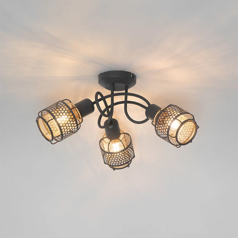 Schlussverkauf ⌛ QAZQA Design-Deckenleuchte Schwarz mit Gold 3-flammig - Noud 🌟 12 Schlussverkauf ⌛ QAZQA Design-Deckenleuchte Schwarz mit Gold 3-flammig - Noud 🌟 – Bild 12