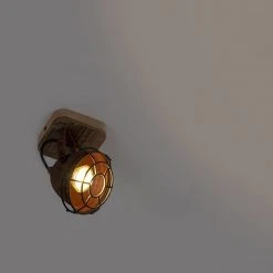 Bestpreis 🧨 QAZQA Industriespot rostbraun mit Holz kippbar - Gina ✔️ -Deckenleuchten Verkaufs-Shop 1539 96672 12