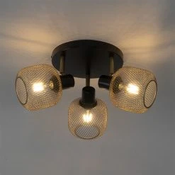 Am billigsten 🛒 QAZQA Industriespot schwarz mit goldenen 3-Lichtern - Bliss Mesh 😀 -Deckenleuchten Verkaufs-Shop 1651 104481 12