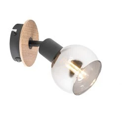 Aktion 🛒 QAZQA Art Deco spot zwart met smoke glas en hout - Vidro ✔️ -Deckenleuchten Verkaufs-Shop 1658 105595 2