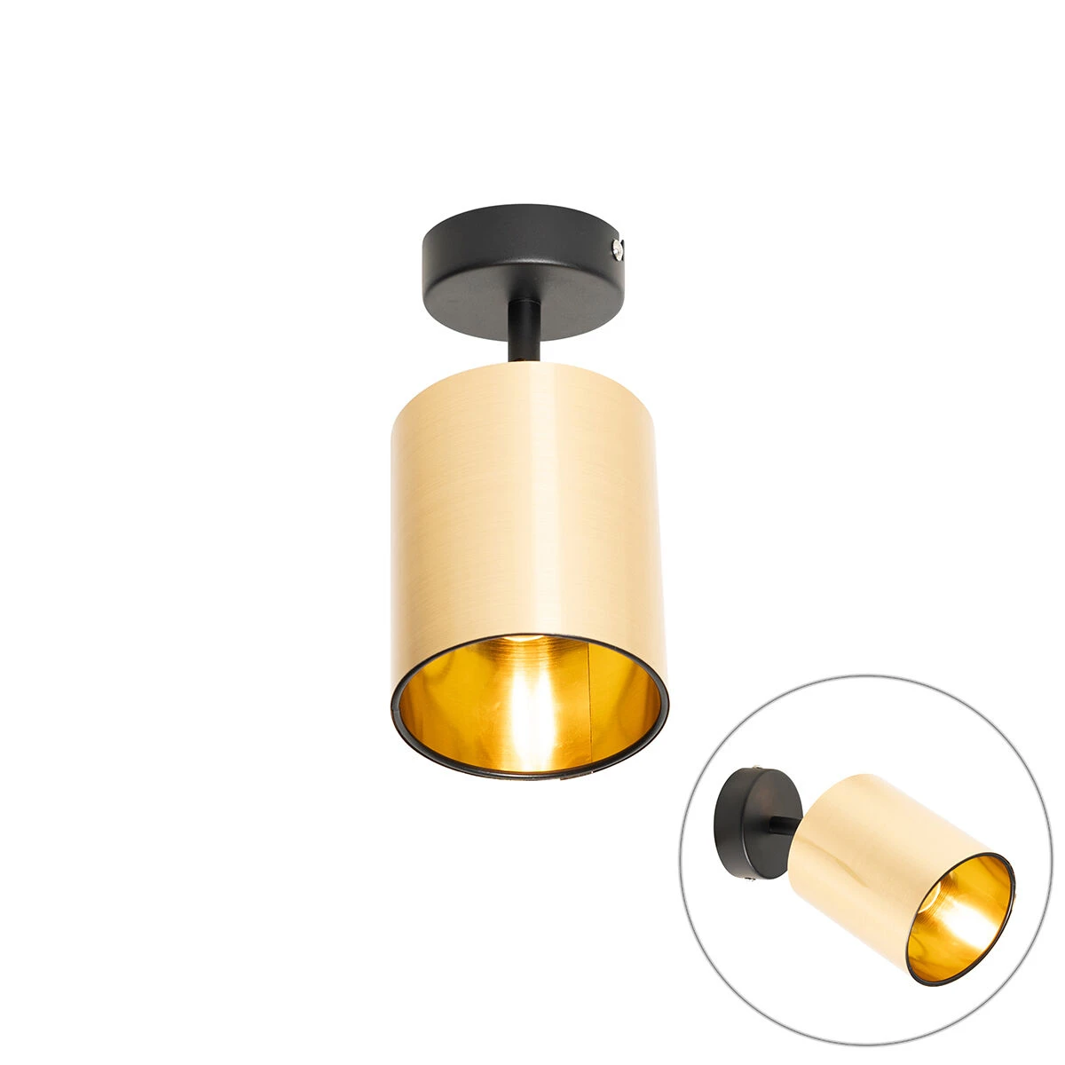 Billig 👍 QAZQA Moderne spot zwart met goud - Lofty 🥰 1 Billig 👍 QAZQA Moderne spot zwart met goud - Lofty 🥰