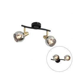 Coupon 🥰 QAZQA Art Deco Deckenleuchte schwarz mit Rauchglas 2-Licht - Vidro 🥰