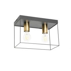Bestpreis 😉 QAZQA Minimalistische plafondlamp zwart met goud 2-lichts - Kodi 🧨 -Deckenleuchten Verkaufs-Shop 1870 105605 10