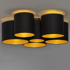 Großhandel 🤩 QAZQA Plafondlamp zwart met gouden binnenkant 6-lichts - Multidrum ⌛ -Deckenleuchten Verkaufs-Shop 1996 105737 9