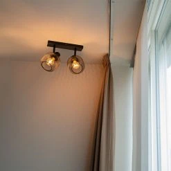 Budget 😀 QAZQA Industriespot schwarz 2-flammig - Bliss Mesh 🥰