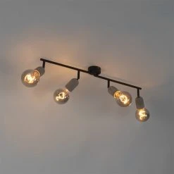 Besorgen 👏 QAZQA Industriedeckenfleck schwarz mit Beton 4-Licht - Pedra 🔔 -Deckenleuchten Verkaufs-Shop 2163 103169 11