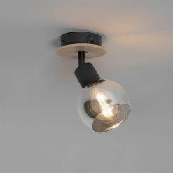 Aktion 🛒 QAZQA Art Deco spot zwart met smoke glas en hout - Vidro ✔️ -Deckenleuchten Verkaufs-Shop 2168 105595 11