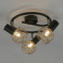 Angebote ✨ QAZQA Design Spot schwarz mit Gold 3-Licht verstellbar - Mesh 😉 -Deckenleuchten Verkaufs-Shop 2229 102189 6