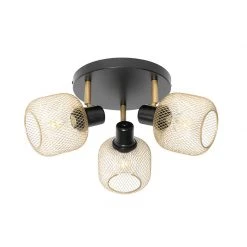 Am billigsten 🛒 QAZQA Industriespot schwarz mit goldenen 3-Lichtern - Bliss Mesh 😀 -Deckenleuchten Verkaufs-Shop 2240 104481 13