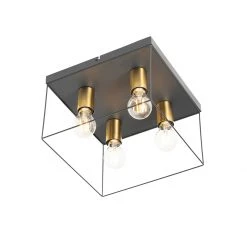 Bestes Angebot 😍 QAZQA Minimalistische plafondlamp zwart met goud 4-lichts vierkant - Kodi 💯 -Deckenleuchten Verkaufs-Shop 2255 105608 5