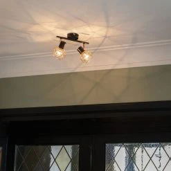 Schlussverkauf 😍 QAZQA Moderner Deckenstrahler schwarz mit zwei kupfernen Lampenschirmen - Mesh 2 🔥