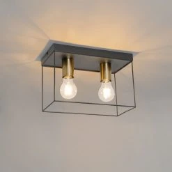 Bestpreis 😉 QAZQA Minimalistische plafondlamp zwart met goud 2-lichts - Kodi 🧨 -Deckenleuchten Verkaufs-Shop 2293 105605 9