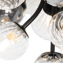 Neu 👏 QAZQA Deckenleuchte schwarz mit Rauchglas und klarem Glas 10-flammig - Bonnie ⌛ -Deckenleuchten Verkaufs-Shop 2370 104763 2