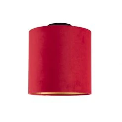 Großhandel 🔥 QAZQA Deckenleuchte mit Samtschirm rot/gold 25 cm - Combi schwarz 🎉 -Deckenleuchten Verkaufs-Shop 2442 98638 9