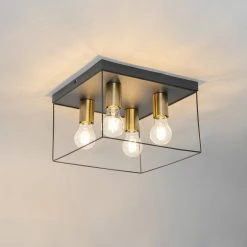 Bestes Angebot 😍 QAZQA Minimalistische plafondlamp zwart met goud 4-lichts vierkant - Kodi 💯 -Deckenleuchten Verkaufs-Shop 2462 105608 9