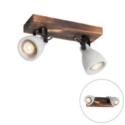 Billig 💯 QAZQA Industrielle Deckenlampe Holz mit Beton 2-flammig - Creto 🎁 -Deckenleuchten Verkaufs-Shop 2498 104420 2
