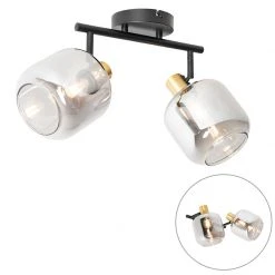 Besorgen 🌟 QAZQA Plafondspot zwart met goud met smoke glas 2-lichts - Zuzanna ✔️
