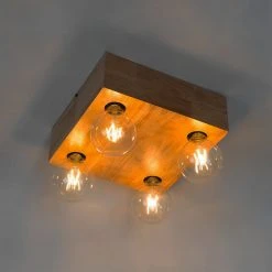 Coupon 💯 QAZQA Land Deckenleuchte Holz 4-Licht - Block ✔️ -Deckenleuchten Verkaufs-Shop 2550 103024 11