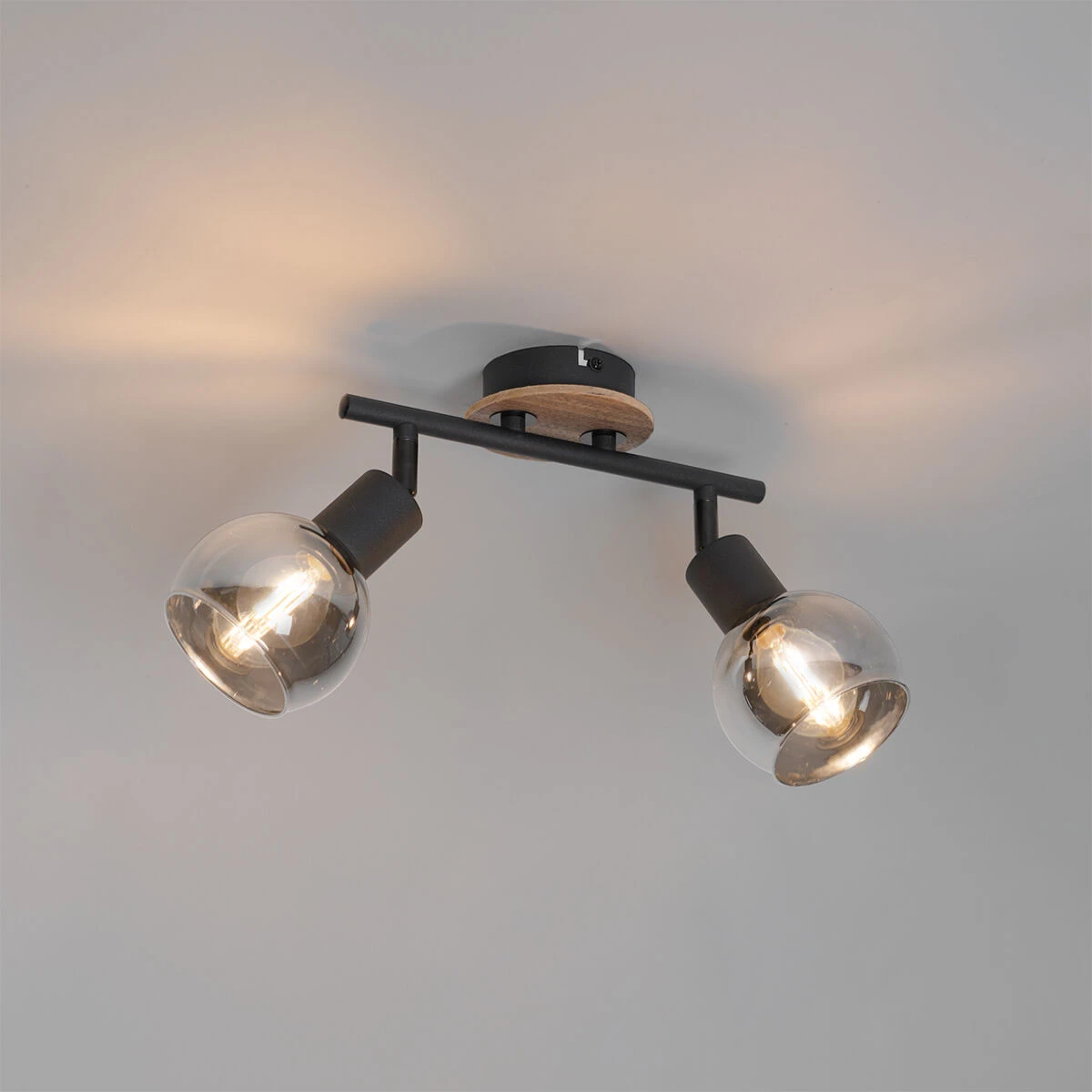 Besorgen 🔥 QAZQA Deckenleuchte schwarz mit Rauchglas und Holz 2-flammig - Vidro 👍 12 Besorgen 🔥 QAZQA Deckenleuchte schwarz mit Rauchglas und Holz 2-flammig - Vidro 👍 – Bild 12