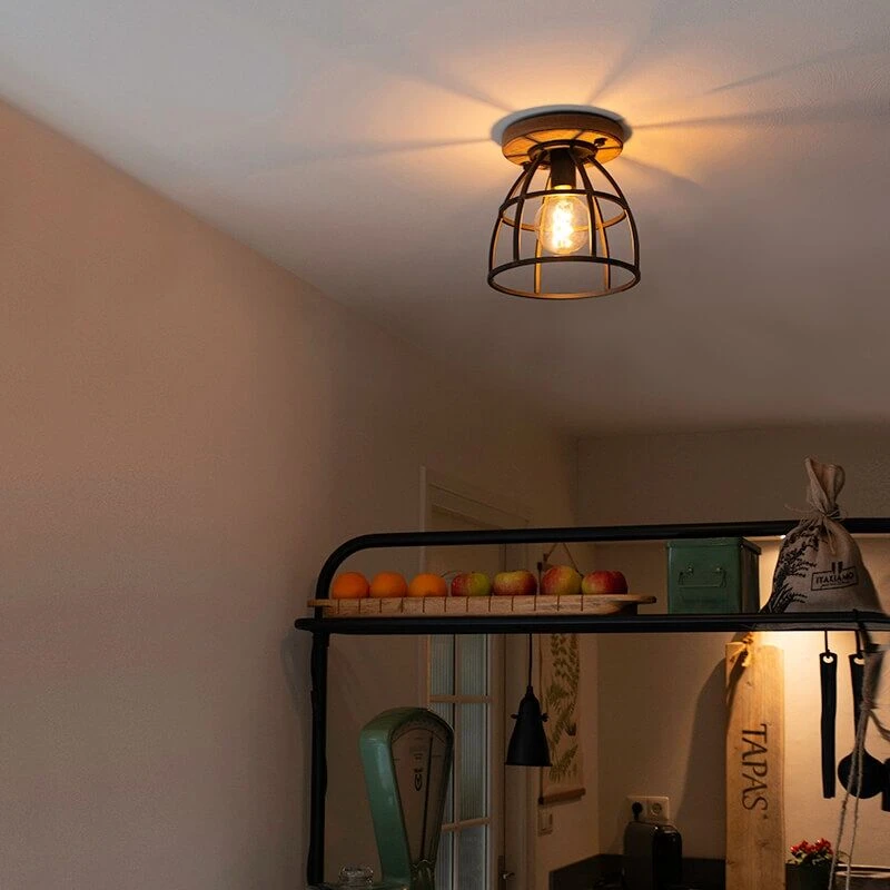 Coupon 🔔 QAZQA Industriedeckenleuchte schwarz mit Holz - Arthur 🤩 1 Coupon 🔔 QAZQA Industriedeckenleuchte schwarz mit Holz - Arthur 🤩