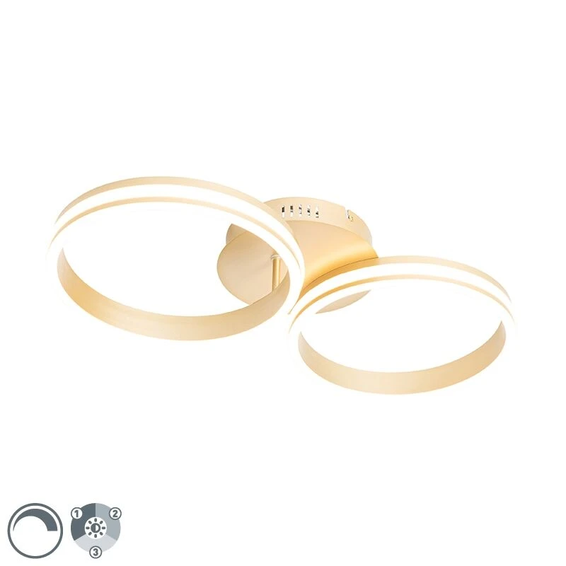 Brandneu 🎁 QAZQA Deckenleuchte Messing inkl. LED 3-stufig dimmbar 2-flammig - Navara 👍 1 Brandneu 🎁 QAZQA Deckenleuchte Messing inkl. LED 3-stufig dimmbar 2-flammig - Navara 👍