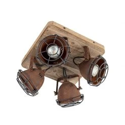 Blitzangebot 🎁 QAZQA Industriestrahler rostbraun mit Holz kippbar 4-Licht - Gina 💯 -Deckenleuchten Verkaufs-Shop 2663 96675 13