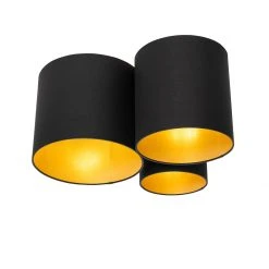 Bester Verkauf 💯 QAZQA Plafondlamp zwart met gouden binnenkant 3-lichts - Multidrum ✔️ -Deckenleuchten Verkaufs-Shop 2665 105735 5