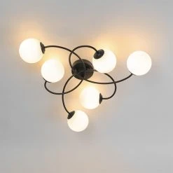 Angebote 😉 QAZQA Moderne Deckenleuchte schwarz mit Opalglas 6-flammig - Athens 🌟 -Deckenleuchten Verkaufs-Shop 2723 105244 10