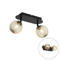 Brandneu 🎉 QAZQA Spot schwarz mit goldenen 2 Lichtern - Athens Wire 🧨