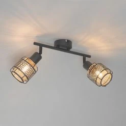 Neu 🌟 QAZQA Design-Deckenleuchte Schwarz mit Gold 2-flammig - Noud 😉 -Deckenleuchten Verkaufs-Shop 2774 105046 13