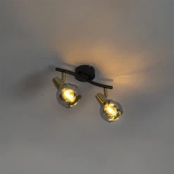 Coupon 🥰 QAZQA Art Deco Deckenleuchte schwarz mit Rauchglas 2-Licht - Vidro 🥰 -Deckenleuchten Verkaufs-Shop 2859 102483 8