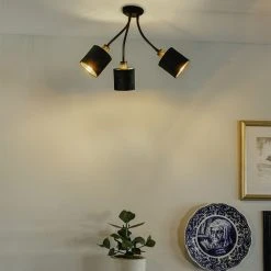 Billig 🔥 QAZQA Moderne Deckenleuchte schwarz mit Schirm grün 3-flammig - Merwe 🌟