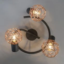Schlussverkauf ⭐ QAZQA Moderner schwarzer Deckenstraher mit kupfer 3 flammig - Mesh 🔔 -Deckenleuchten Verkaufs-Shop 2953 92290 4