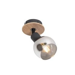 Aktion 🛒 QAZQA Art Deco spot zwart met smoke glas en hout - Vidro ✔️ -Deckenleuchten Verkaufs-Shop 2986 105595 8