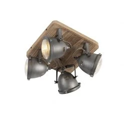 Bester Verkauf 🧨 QAZQA Industriespot Stahl mit Holz kippbar 4-Licht - Emado 🥰 -Deckenleuchten Verkaufs-Shop 3016 96671 6