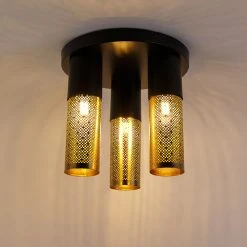 Billig 👍 QAZQA Industrielle Deckenlampe schwarz mit goldenem rundem 3-Licht - Raspi ✨ 22 Billig 👍 QAZQA Industrielle Deckenlampe schwarz mit goldenem rundem 3-Licht - Raspi ✨ -Deckenleuchten Verkaufs-Shop 3069 104452 10