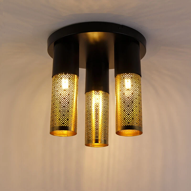 Billig 👍 QAZQA Industrielle Deckenlampe schwarz mit goldenem rundem 3-Licht - Raspi ✨ 11 Billig 👍 QAZQA Industrielle Deckenlampe schwarz mit goldenem rundem 3-Licht - Raspi ✨ – Bild 11