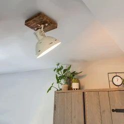 Rabatt 🛒 QAZQA Industriespot weiß mit Mangoholz 30 cm - Mangos 👏