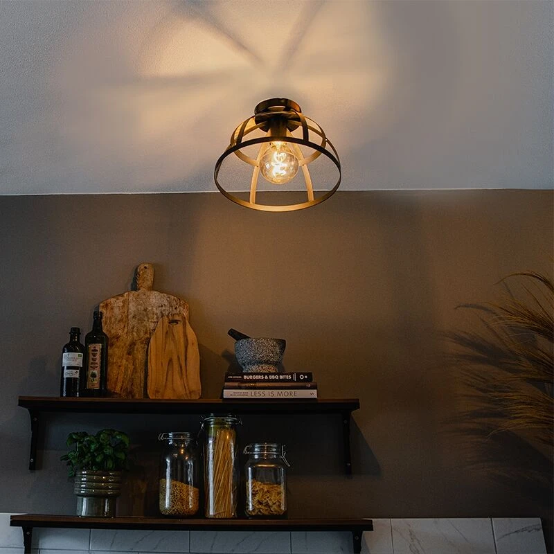 Bestpreis 😀 QAZQA Industrielle Deckenleuchte schwarz - Boula 🎁 1 Bestpreis 😀 QAZQA Industrielle Deckenleuchte schwarz - Boula 🎁