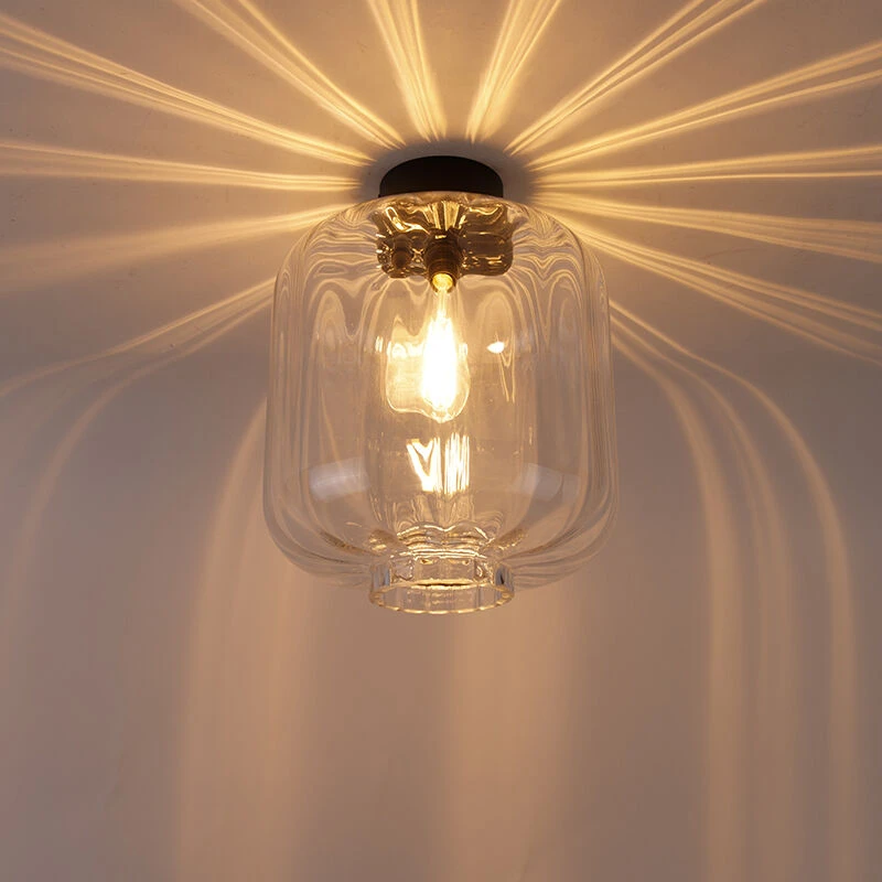 Auslauf 😉 QAZQA Design Deckenleuchte schwarz mit klarem Glas - Qara 🌟 11 Auslauf 😉 QAZQA Design Deckenleuchte schwarz mit klarem Glas - Qara 🌟 – Bild 11