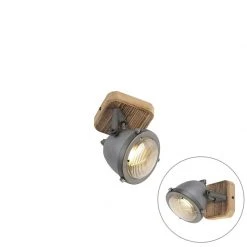 Auslauf 🔥 QAZQA Industriespot Stahl mit Holz kippbar - Emado 👍